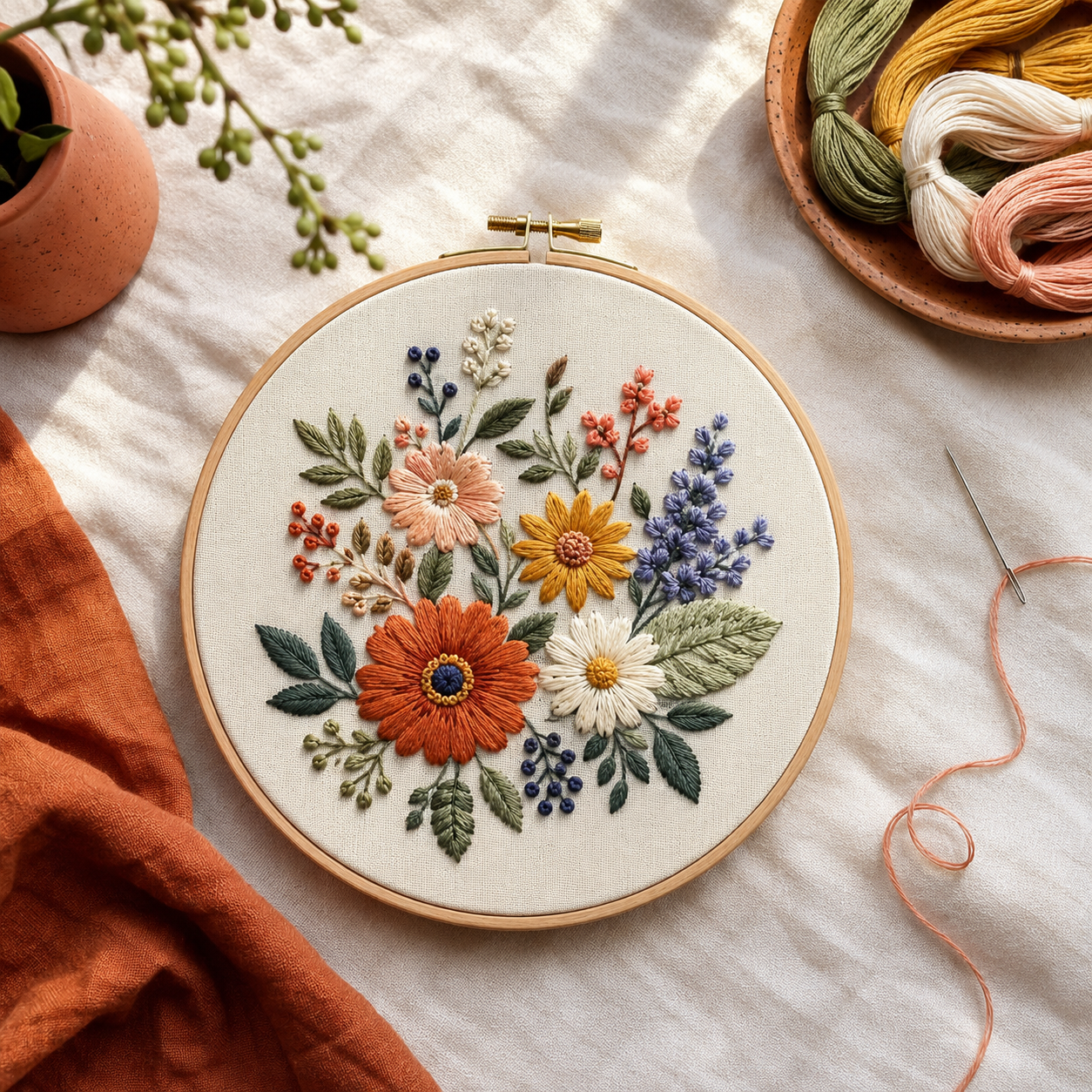 Modern Embroidery Hoop Kit — finished make with kit materials