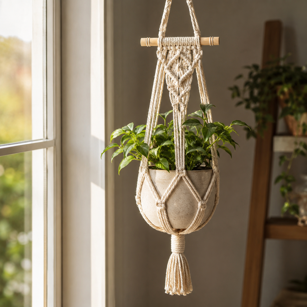 Macramé Plant Hanger Duo — finished make with kit materials