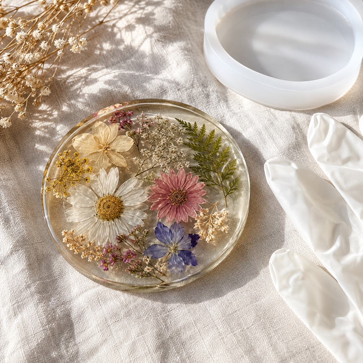 Botanical Resin Coaster Kit — finished make with kit materials