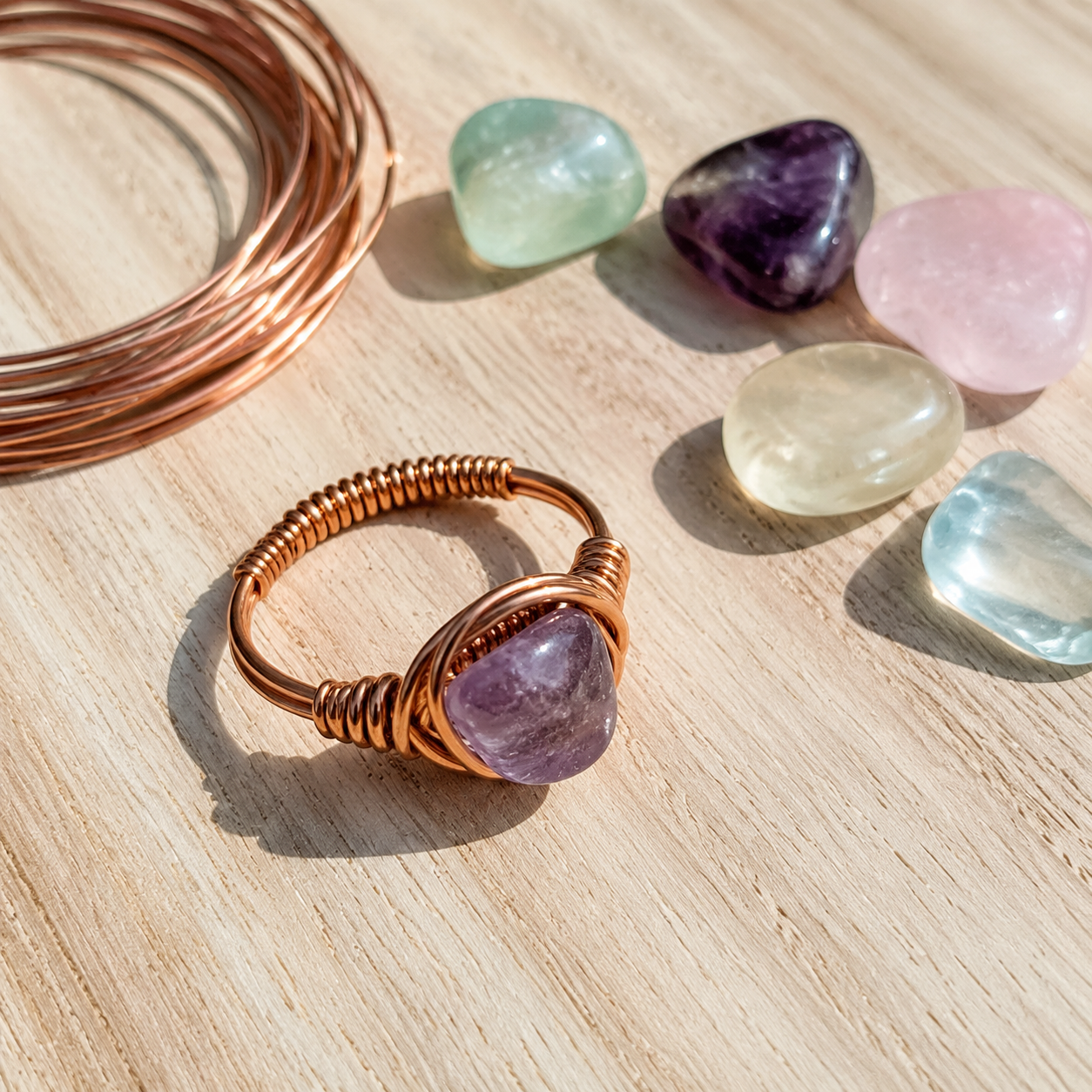 Gemstone Wire-Wrap Ring Kit — finished make with kit materials